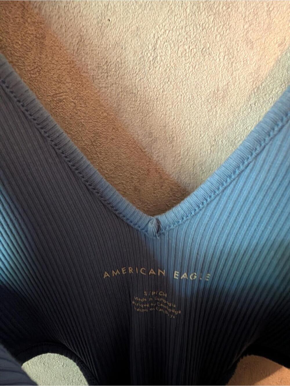 AMERICAN EAGLE blue ribbed cut out bodysuit sz S - Picture 3 of 4